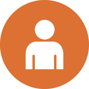 Icon of a person silhouette inside an orange circle.