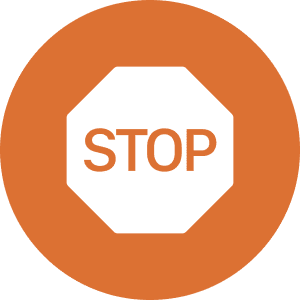 An orange circle contains a white octagon with the word "STOP" in the center.